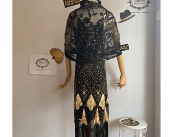Bonnie And Clyde Costume IBTOM CASTLE Robe Cocktail Femme Robe Frangée Costume Année Gatsby Transparente Robe Flapper 1920 Femme Robe Soirée Paillette Pour Soirée Art Déco Tango Latine Fête Bal A Noir
