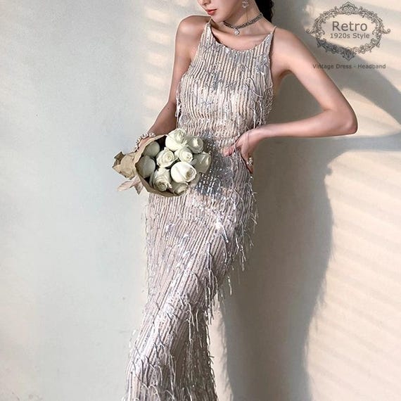 silver sequin gatsby dress 1920s Fringe & Sequin Flapper Dress