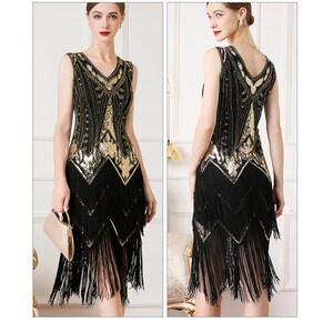 1920s Art Deco Charleston Downton Abbey Fringed Sequin Dress Roaring ...