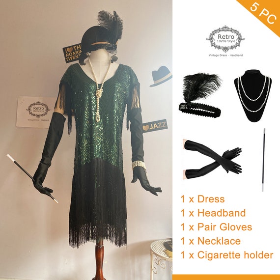 1920s Gen Dress Costume Gatsby Charleston Sequin Beads Fringe 20s Dress NEW 