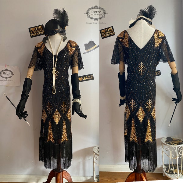 vintage des années 20 Flapper Gatsby Charleston Downton Abbey robe Art déco demoiselle d’honneur invité de mariage avec manches Jazzage robe robe de douche nuptiale