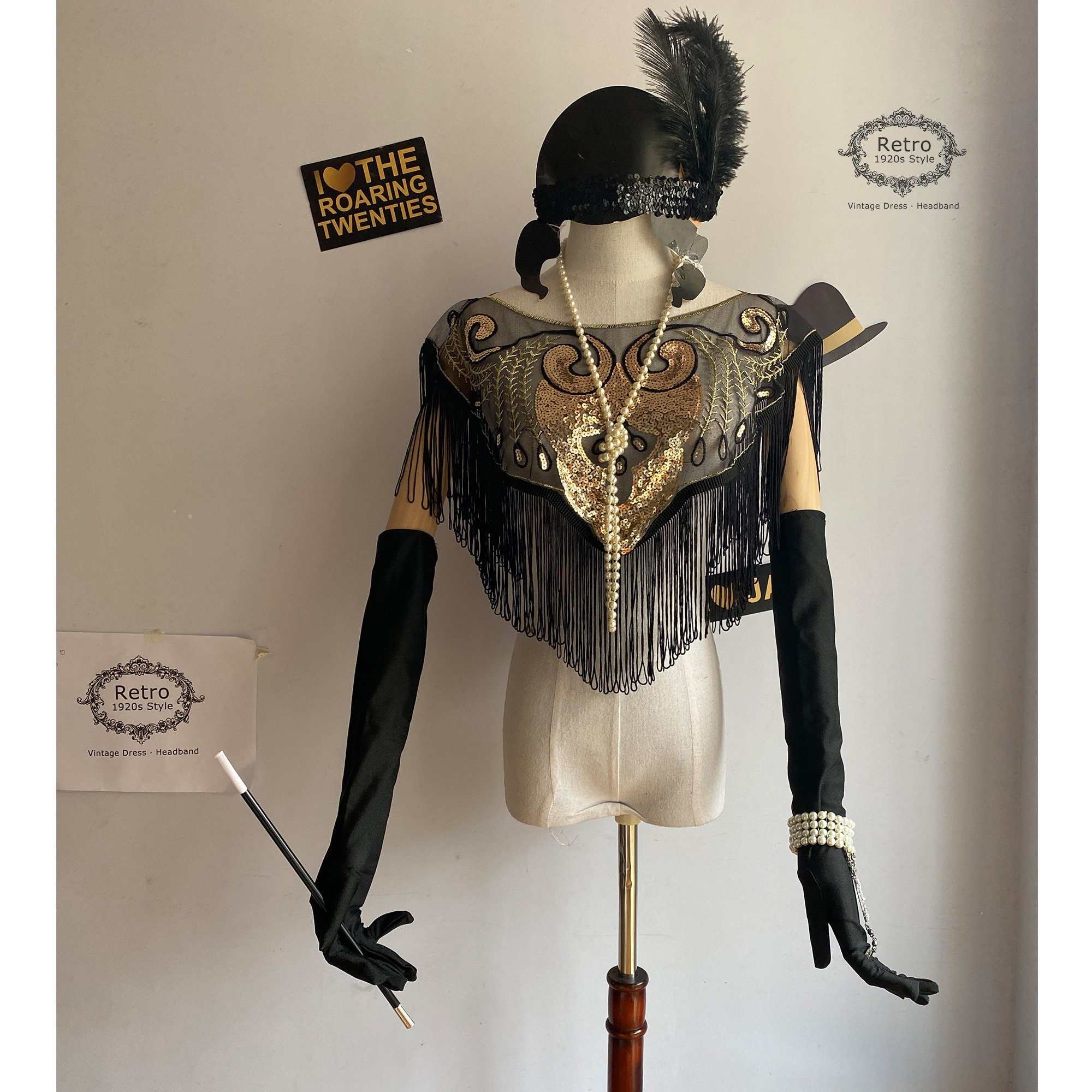 Dames Hemore Jaren 20 Sjaal, Kralen Pailletten Flapper Sjaal, Gatsby Cape  Wraps, Jurken Bruiloft Cape Voor Vrouwen Zwart, Zwart, One Size Sjaal Jaren  20, image size:2000x2000