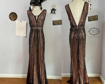 Vintage Gatsby Roaing 20s Art Deco Charleston Downton Abbey Bridesmaid Wedding Party Flapper Dress Sequins Beaded Long Formal Flapper Dress