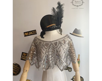 Vintage 1920s Art Deco Grey Sequins Cape