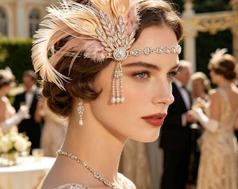 Diadema estilo flapper de los años 20 para mujer, estilo Gran Gatsby, estilo vintage con cuentas, estilo Charleston Downton Abbey, para dama de honor, para boda, estilo art déco, accesorios para tocados.