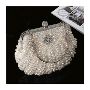 Gatsby Roaing 20s Pearl Bridal Evening Purse Large Pearl Flapper Clutch Bag Wedding Party Prom Gift for Mom Wife Girlfriend