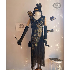 1920er Jahre Roaring Deco Gatsby Kostüm Flapper Kleid Peacock Fransen Brautjungfer Hochzeitskleid Pailletten Perlen besticktes Charleston Downton Kleid