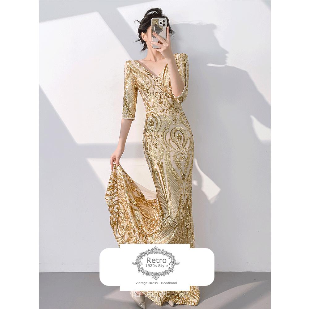 gold gatsby prom dress 1920s Sequin Mermaid Gown: Evening __cod_categoria:DONNA