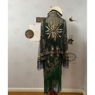 Scialle Da Sera In Paillettes Anni '20 - Coprispalle Vintage Flapper Con Perline - Nero - Lunghezza 45 Cm