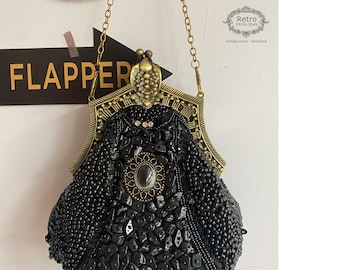 Sac à main à clapet en perles des années 1920, pochette art déco vintage, sac de bal
