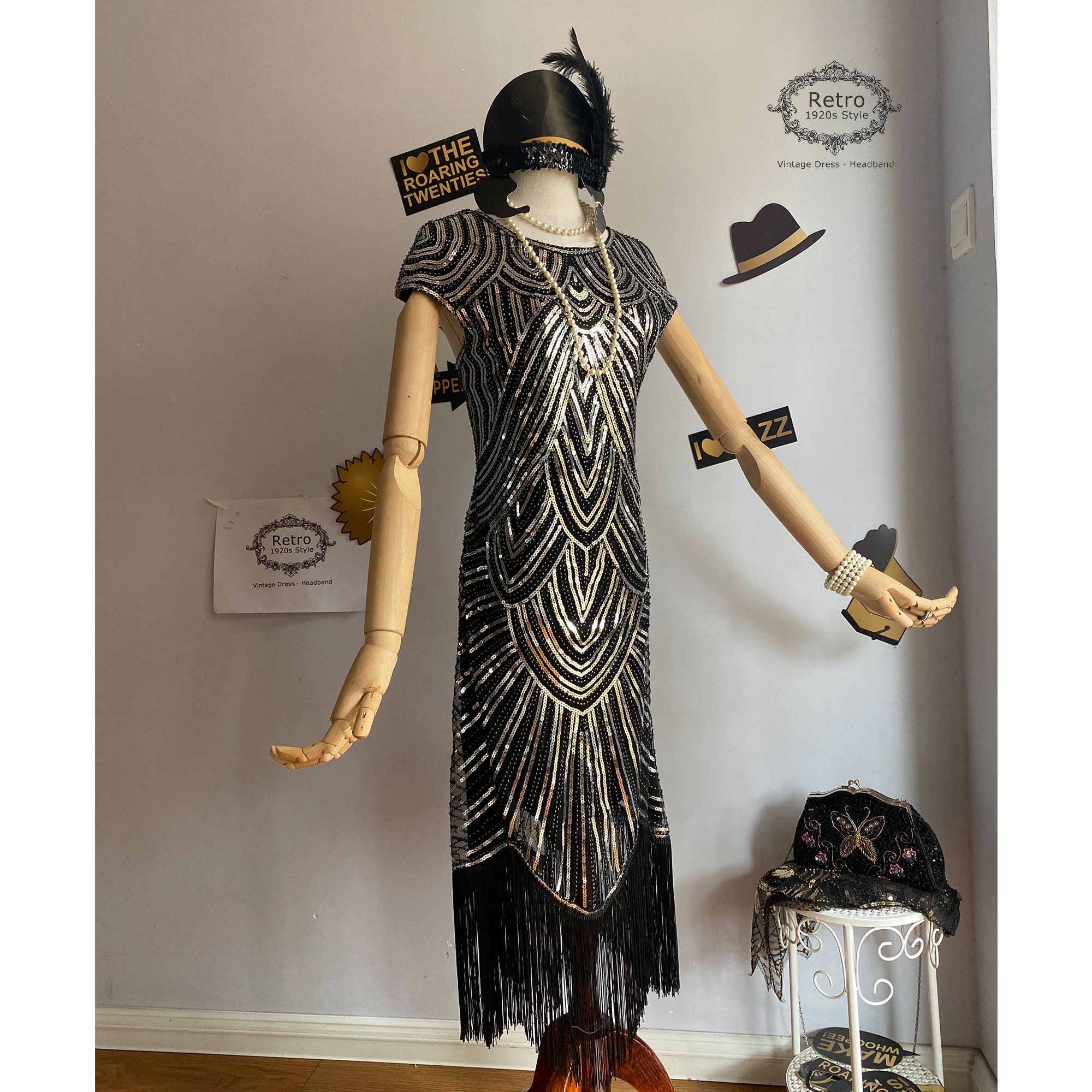 S-2xl 1920s Art Deco Fringed Sequin Dress 20s Flapper Gatsby Costume Dress /Flapper Dress 1920 Great Gatsby Themed Roaring 20s Dresses