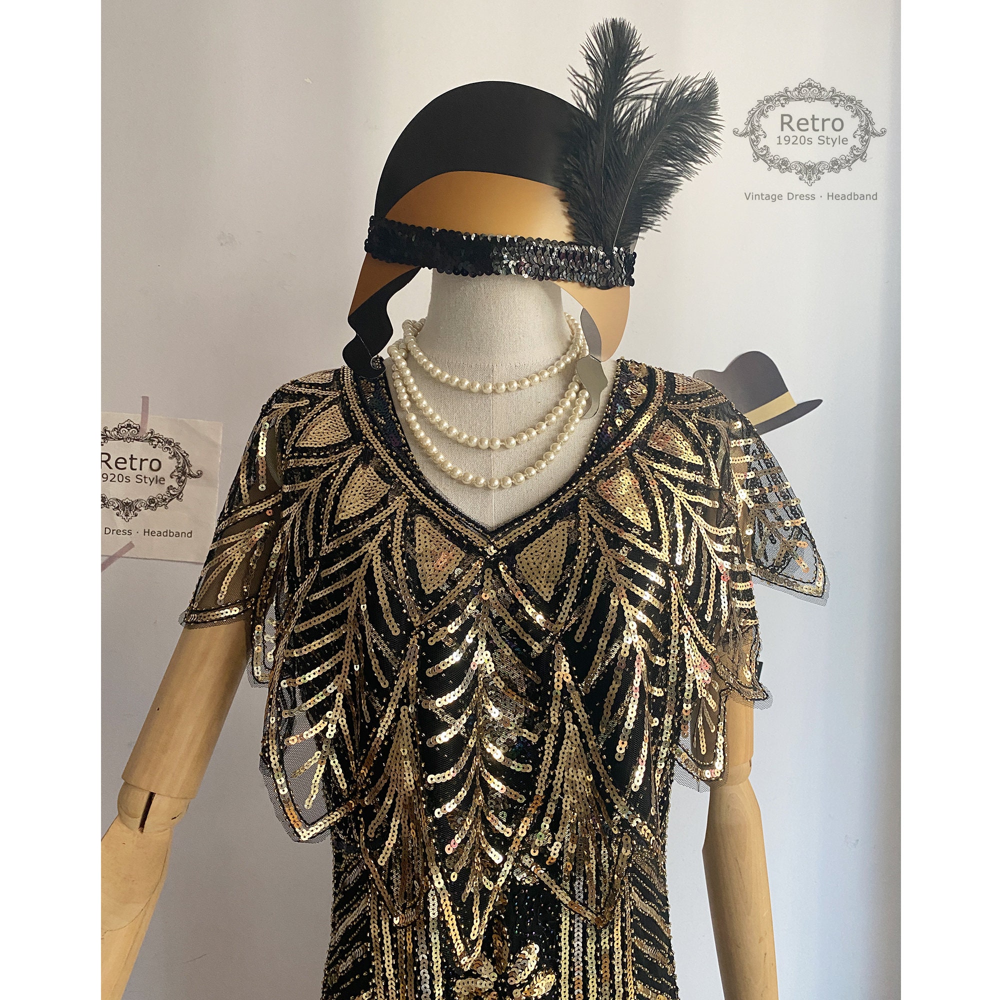 Vintage 1920s Art Deco Gatsby Gold Sequins Cape