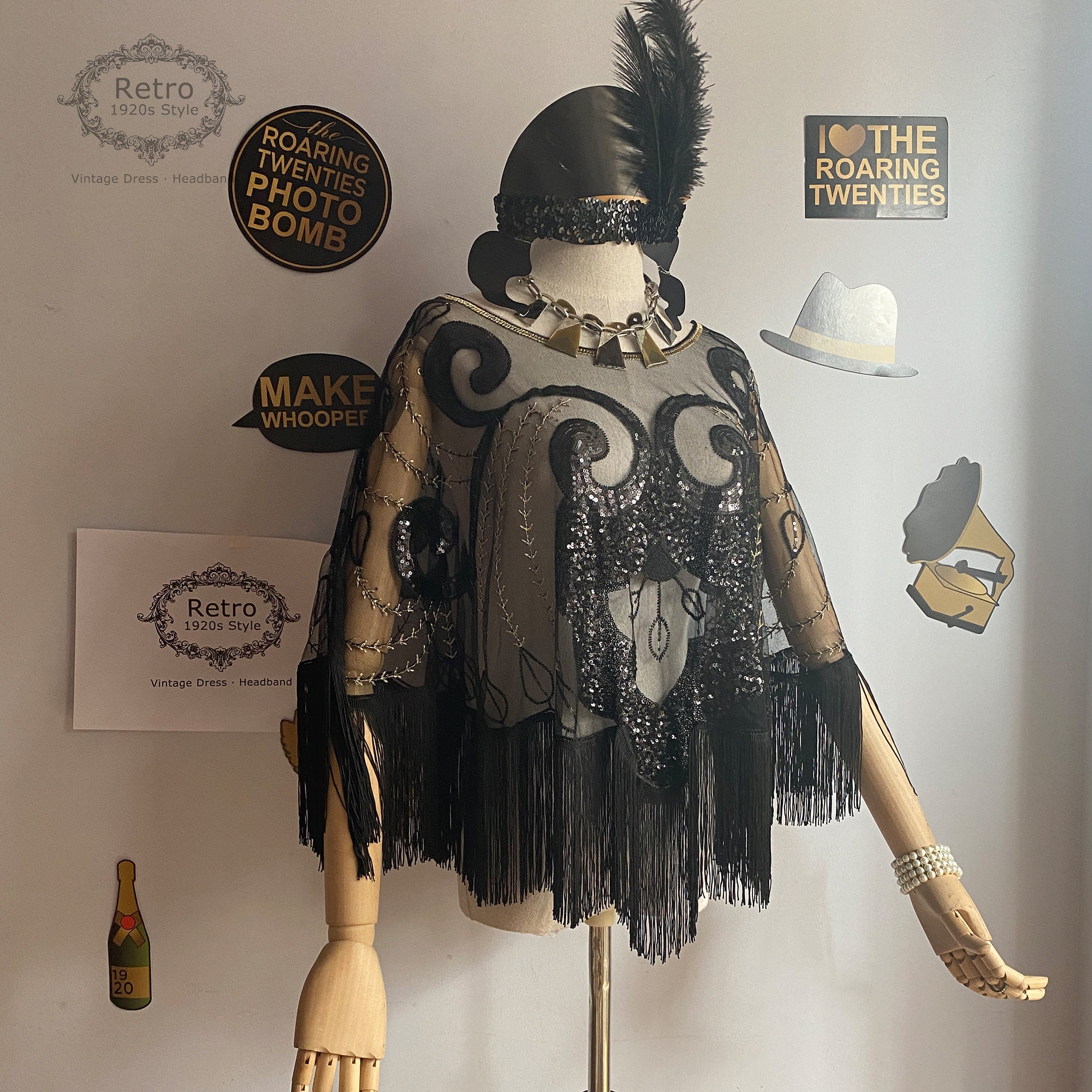 EORUBE Jaren 20 Sjaal Wraps Pailletten Kralen Avond Cape Voor Gatsby Party  Bruids Sjaal Vrouwen Avond, image size:2000x2000