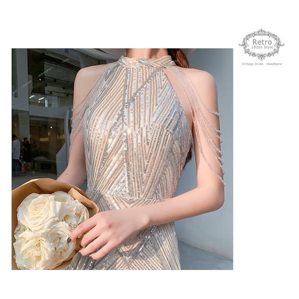 Abito da cocktail in argento Gatsby degli anni '20, abito da festa di ritorno a casa con paillettes, abiti da cerimonia per matrimoni, abiti da sera a sirena, abiti da sposa