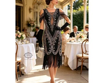 1920s Gatsby Flapper Dress: Beaded Sequin Embroidered Evening Gown