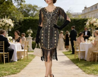 1920s Gatsby Flapper Dress: Beaded Sequin Embroidered Evening Gown