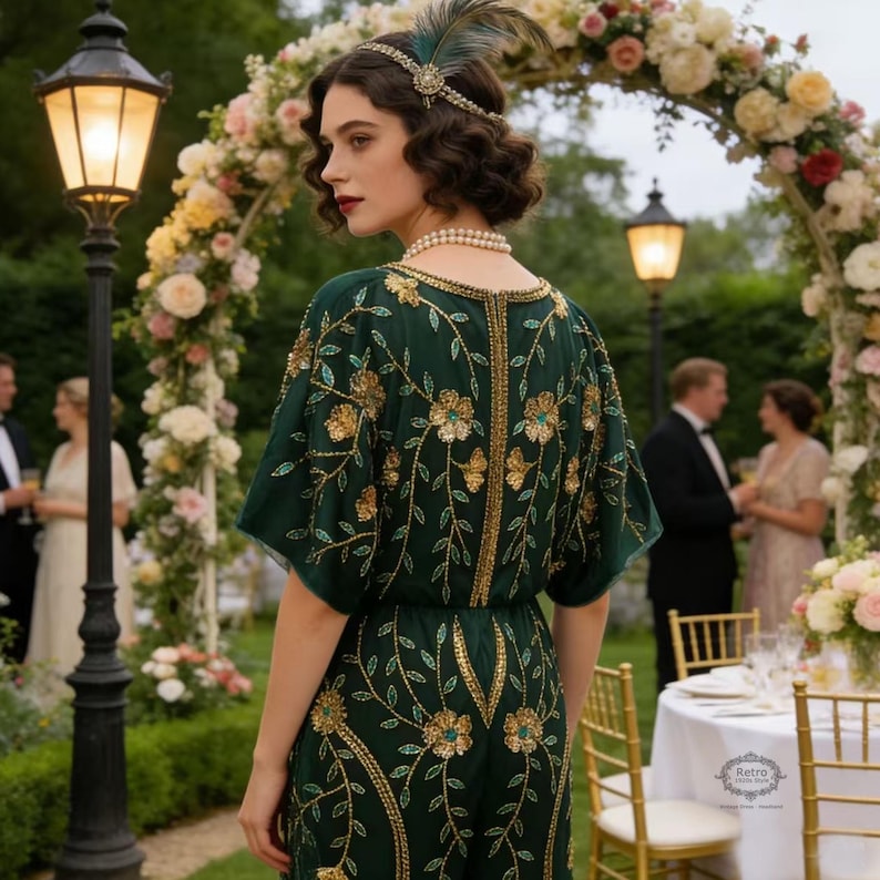 1920s Beaded Maxi Dress | Art Deco Embroidered Evening Gown - Etsy