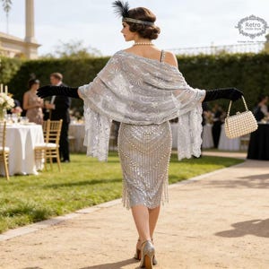 Retro Art Deco Beaded Shoulder Cape | Pearl & Sequin Embellished Evening Shawl