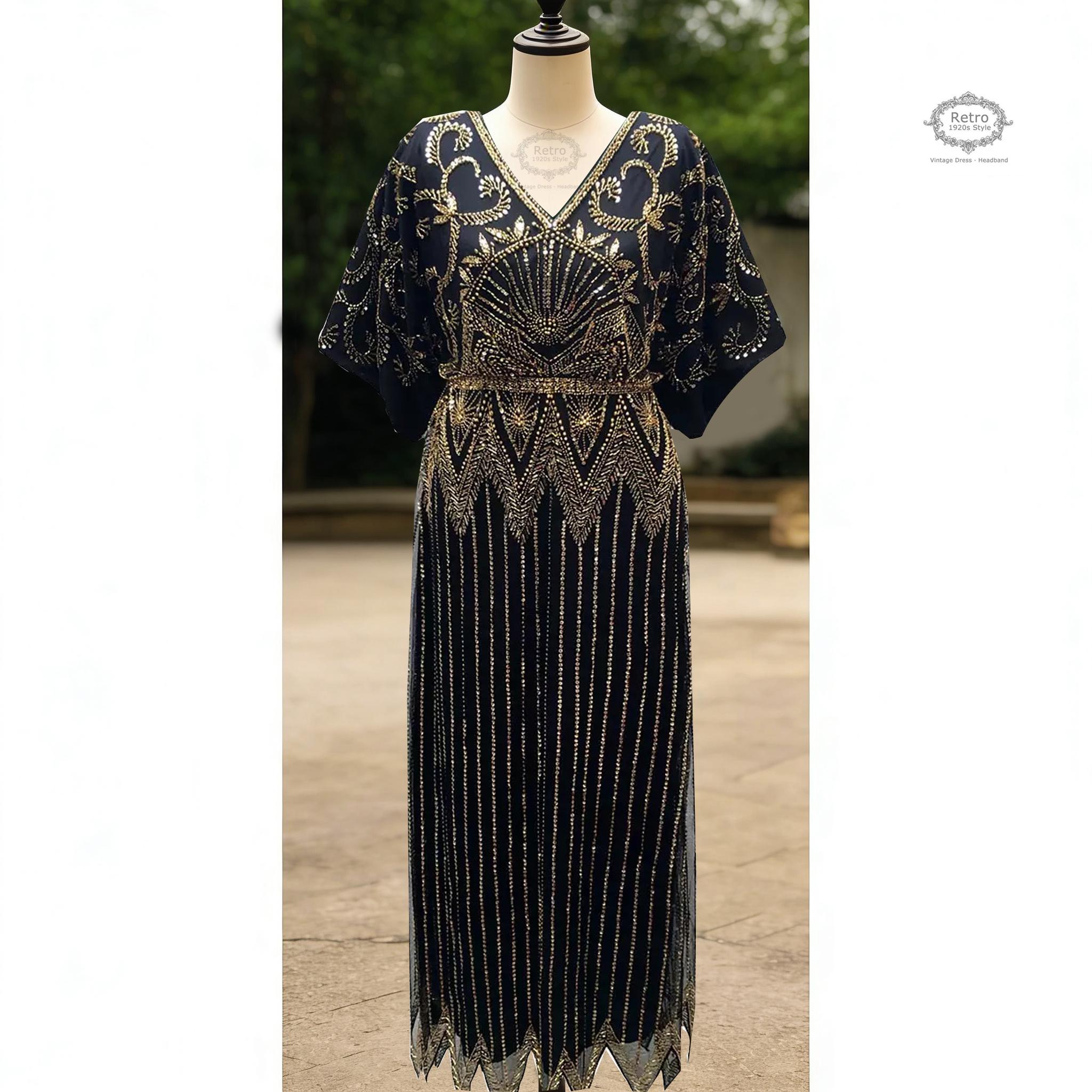 1920s Beaded Maxi Dress | Art Deco Embroidered Evening Gown 1920s Beaded Maxi Dress | Art Deco Embroidered Evening Gown