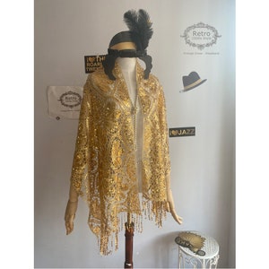 1920s Roaing Flapper Party Sequins Beaded Shawl Wraps Gatsby Beaded Evening Cape Bridal Long Tassels Shawl for Evening Dresses Wedding Party