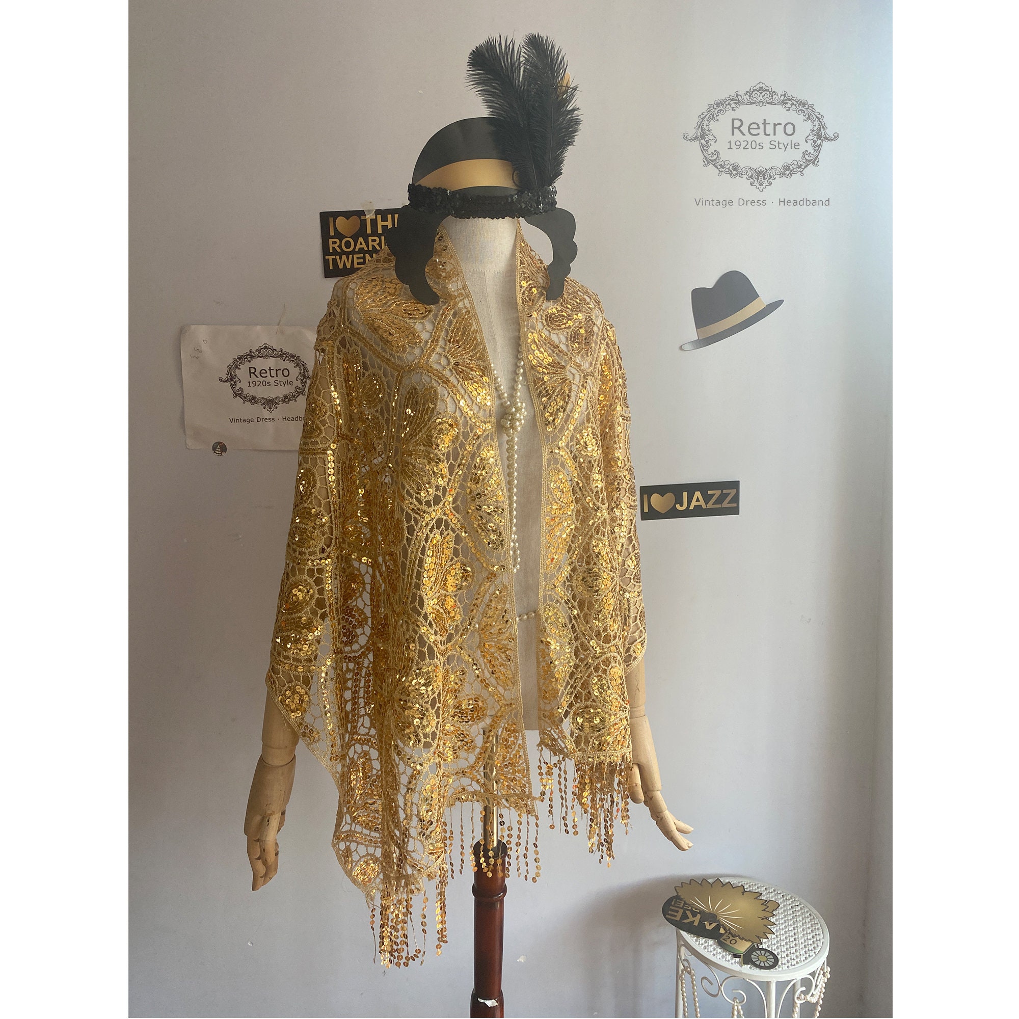 Écharpe Boléro à Paillettes Années 20 Gatsby - Cape De Soirée Avec Franges Et Perles - Pour Mariage, Fête Vintage