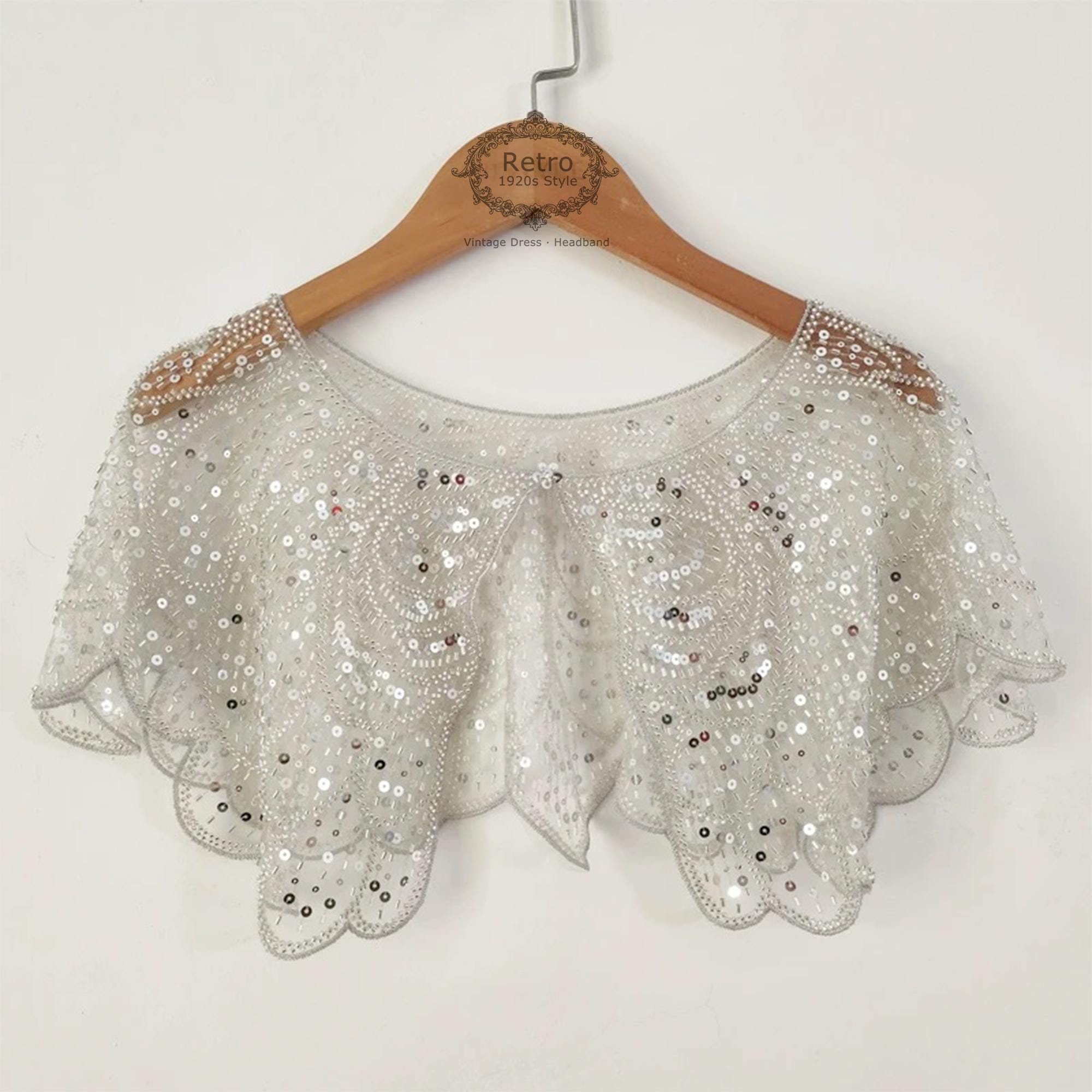 Black 1920s Short Shawl Wraps Gatsby Beaded Evening Cape Bridal Shawl for Evening Dresses Wedding Party