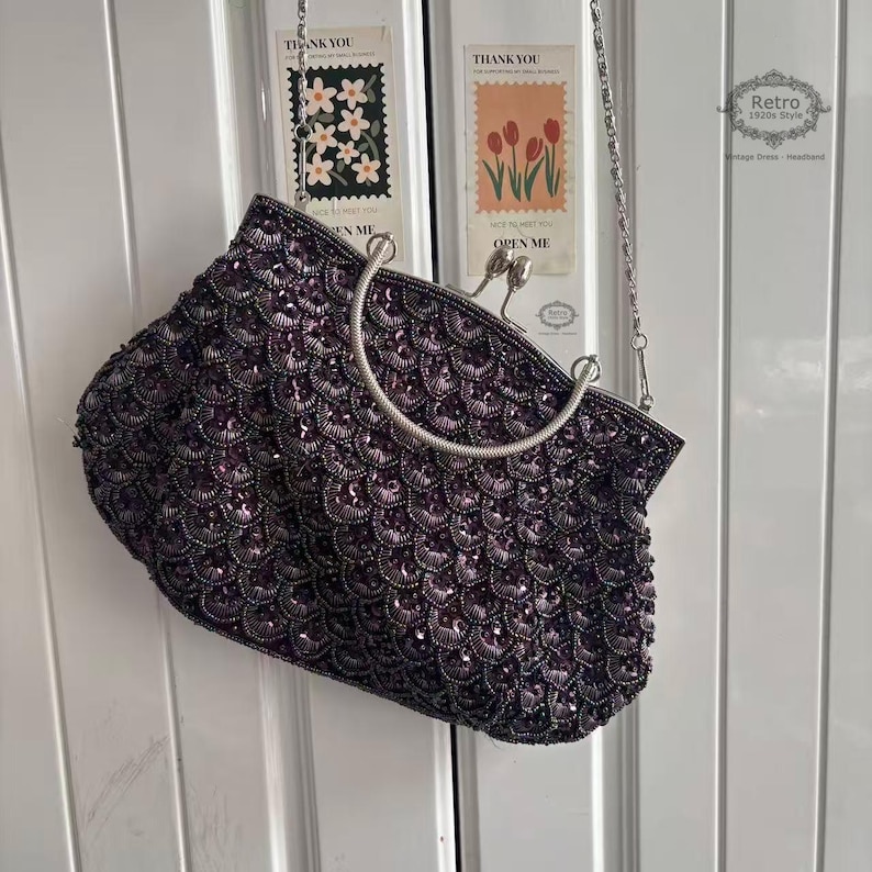 Purple clutches and evening bags - purple beaded sequin evening bag