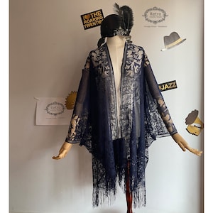 Navy Blue 1920s Shawl Wraps Gatsby Evening Cape Bridal Shawl for Evening Dresses Wedding Party Cover-Up