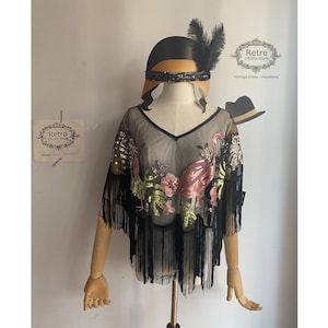 Sequin Beaded Fringe Capelet: 1920s Flapper Shawl