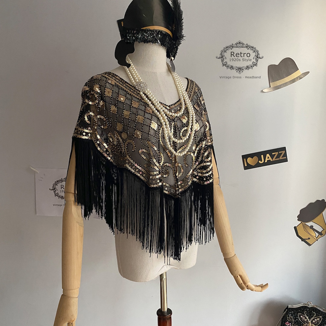 Vintage Sequin Capelet Beaded Shawl Scarves Wedding Bridal  6436 1920s Vintage Style Cape Jacket Embellished Bridal Shawl Capelet main image 1