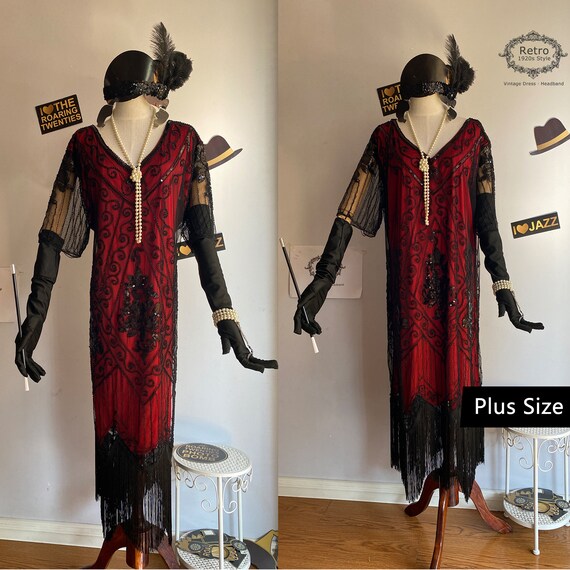 S 5XL Tallas grandes Vestido de lentejuelas con flecos Art Deco de los anos 20 Vestido
