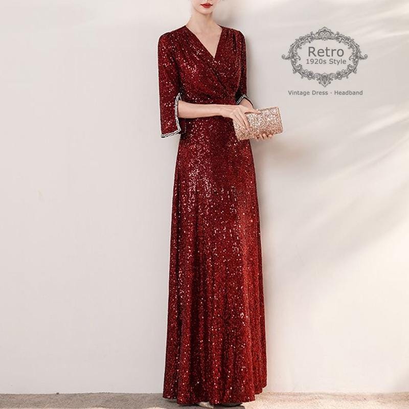 Historically Accurate Flapper Red 1920s Mermaid Dress 1920s Sequin Mermaid  Gown: Gatsby Evening Prom Dress