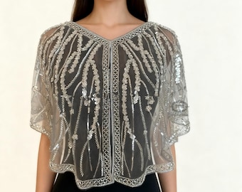 Capa con cuentas y lentejuelas: vestido estilo art déco de los años 20 para fiestas.