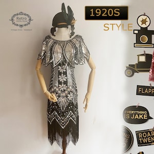 1920er Vintage inspirierte Great Gatsby Hochzeit Art Deco Charleston Downton Abtei Brautjungfer Hochzeit, Set Flapper Gatsby Kleid, Abschlussball Fransenkleid