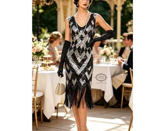 1920s Gatsby Flapper Dress: Beaded Sequin Embroidered Evening Gown