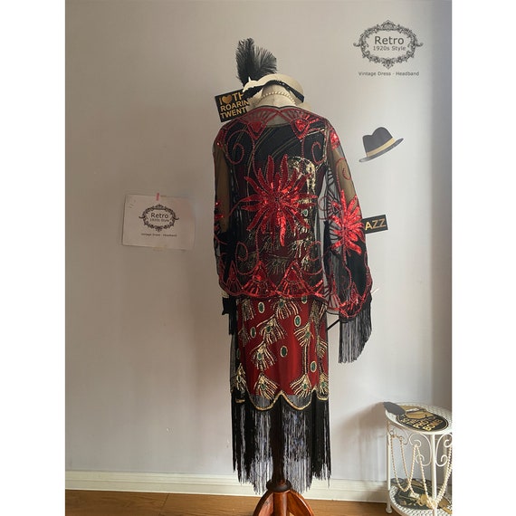 1920s Vintage Gatsby Beaded Sequins Peacock Flapper Dress