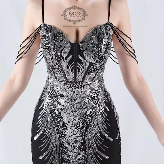 navy blue dress for baby girl [US Warehouse] 1920s Sequin Backless Formal Dress main image 0