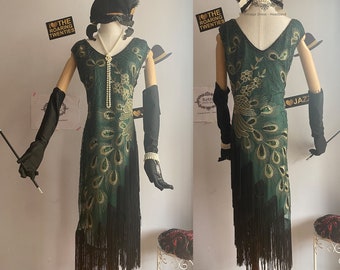 Années 1920 Roaring Deco Gatsby Costume Flapper Dress Paon Frangé Demoiselle D'honneur Robe De Mariée Paillettes Perlées Brodées Charleston Downton Robe