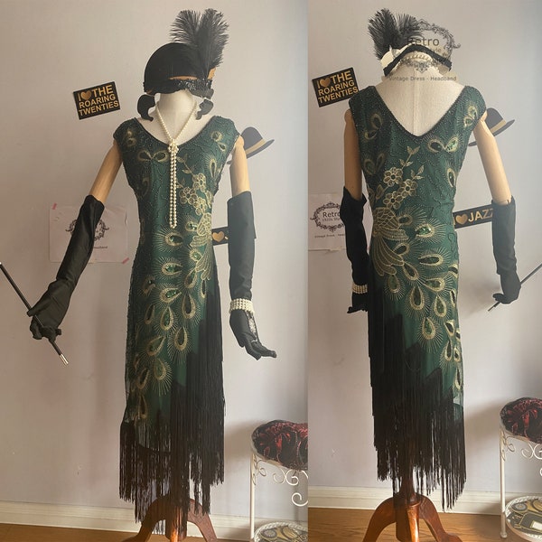 Années 1920 Roaring Deco Gatsby Costume Flapper Dress Paon Frangé Demoiselle D'honneur Robe De Mariée Paillettes Perlées Brodées Charleston Downton Robe