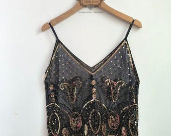 Art Deco Sequin Beaded Vest: 1920s Flapper Cape Bridal Cover-Up