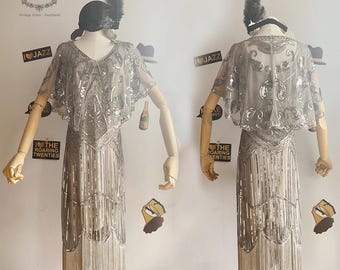 S-Plus Size 1920s Women&#39;s Gatsby Costume Flapper Dress Fringed Dress Sequins beaded Embroidered Gown & Capelet(1 Dress, 1 Shawl,1 Headband)