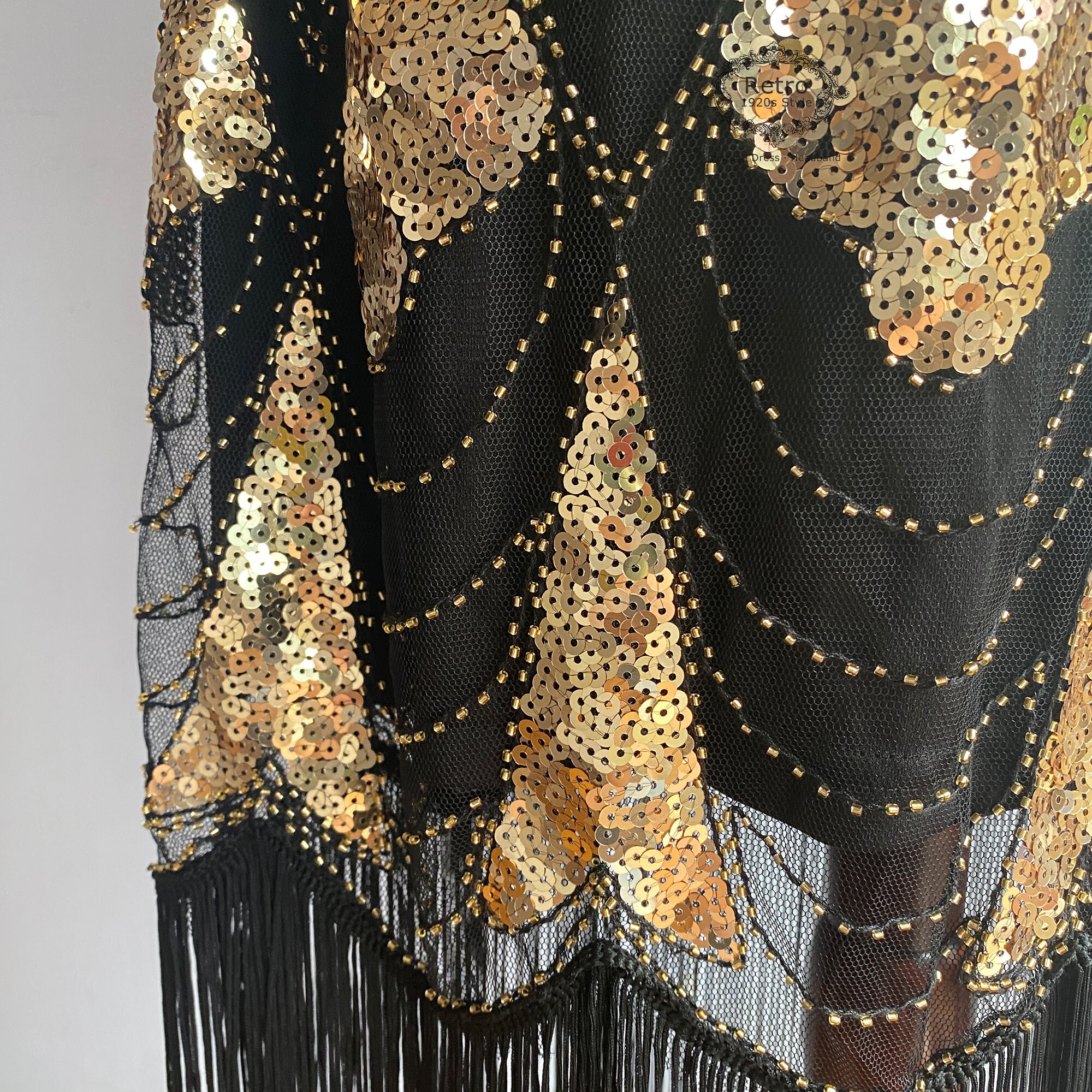 1920s gold sequin dress Zapaka Women's 1920s Vintage Gold Sequin Fringe Short Prom Cocktail Gatsby Flapper Party Dresses, M main image 1