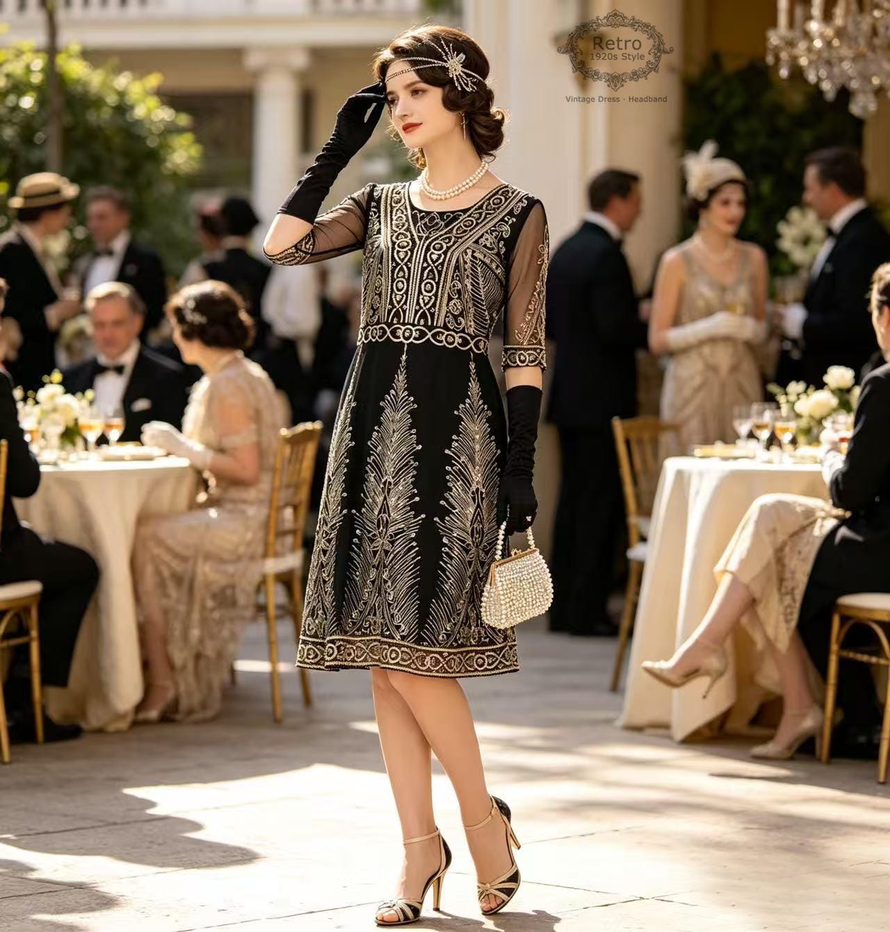 1920s Gatsby Flapper Dress: Beaded Sequin Embroidered Evening Gown