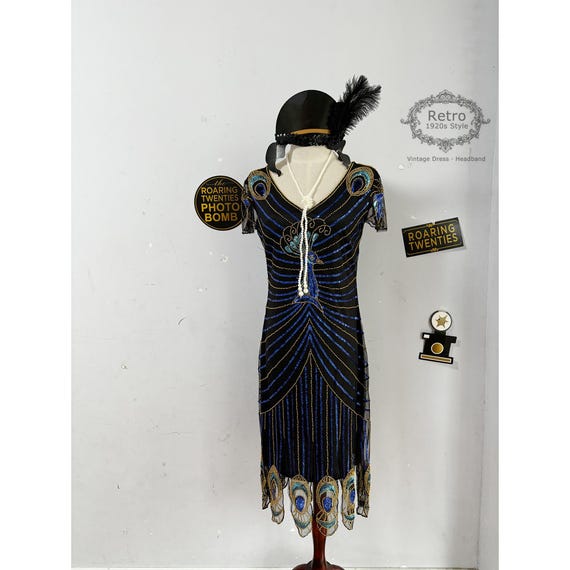 1920s Gatsby Flapper Kleid: Perlenbesetztes Pailletten-Charleston