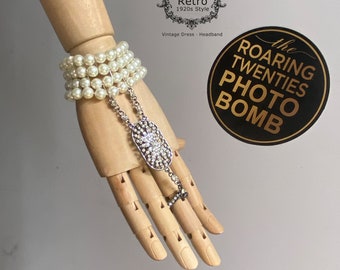 VINTAGE Roaring 1920s Wedding Jewelry stunning multi-strand bracelet / Great Gatsby Glass PEARL Bracelet Ring Set Gift