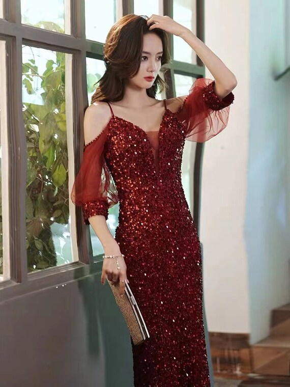 Red Wedding Gown 1920S Gatsby Flapper Dress Cocktail Dress Sequin