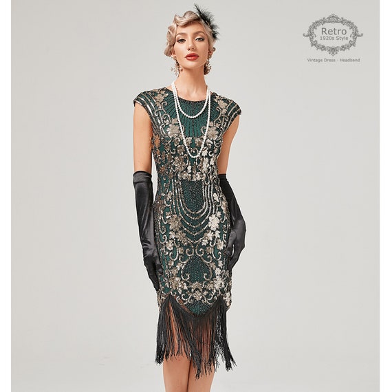 1920 s femmes Gatsby Costume Flapper robe robe frangée Sequin perlé robe  brodée Art déco Charleston Downton Abbey demoiselle dhonneur mariage -   France