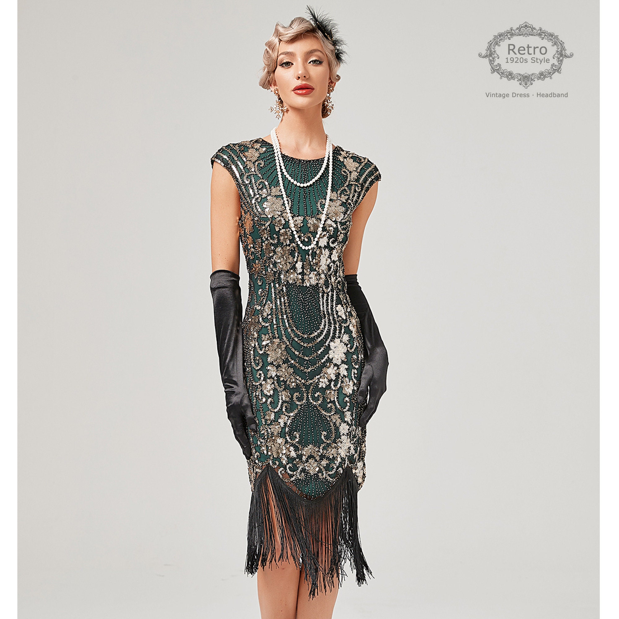 Robe Charleston Robe année 20 Robe Great Gatsby Costume Femme Perlée  Franges Robe De Soirée Déguisements Halloween