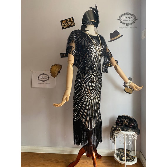 flapper dress with sequin fringing 1920s Black Fringe Flapper Dress with Sequins