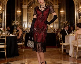 1920s Gatsby Flapper Dress: Beaded Sequin Embroidered Evening Gown
